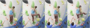 Intentos de colocar un talón derecho en el primer pegue al bloque. Las imágenes 1 y 2 corresponden al primer intento y la 3 y la 4, al segundo. Ambos intentos se dan en un breve espacio de tiempo de apenas 3 segundos.